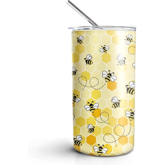 Bee Coffee Cup 600 ML, Cute Yellow Bee Tumbler Coffee Mug Travel Mug, Bumble Bee Decor Ornament Stuff, Honey Bee Gifts, Bee Gifts for Women Bee Lovers - Honeybee Mug Stainless Steel Insulated Thermal