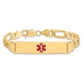 thumbnail image 3 of 14k Yellow Gold Bracelet Medical Figaro Women's 10.5 mm 7 in Red Enamel Flat Link ID, 3 of 5