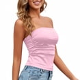 thumbnail image 6 of Bandeau Tank Top Strapless Tube Tops Ruched Front Easter Casual Slim Fit Sleeveless Shirt, Women's Pinks, 6 of 8