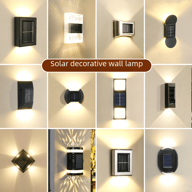 Luz solar nocturna para exteriores, luz de pared para jardín, impermeable, 2 LED, luz arriba y abajo, luz decorativa para exteriores, luz de pared para patio