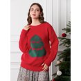 thumbnail image 1 of Suéter de árbol de Navidad para mujer, rojo/verde, hombros caídos, manga larga, cuello redondo, suéteres de punto sueltos acanalados, prendas de punto de invierno, 1 of 5