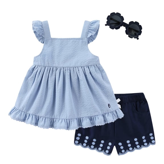 Sperry Seersucker Twill Dress with Shorts and Sunglasses (Baby Girls), 3 Piece Set, Sizes 12M-24M