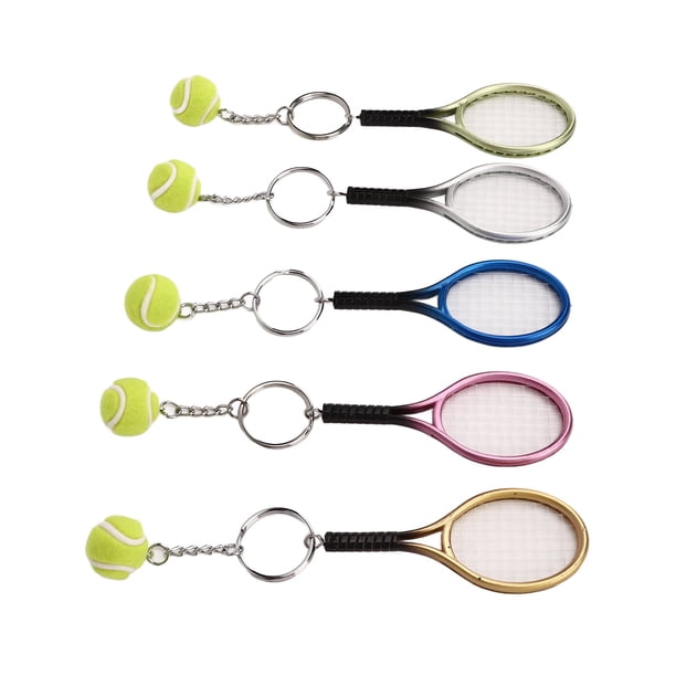 5 piezas Mini llavero con colgante de pelota de tenis con raqueta, llavero dorado, plateado, rosa, azul y bronce para regalos de amantes del deporte