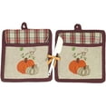 thumbnail image 2 of Serafina Home Fall Thanksgiving Kitchen Gift Set: Two Farmhouse Plaid Check Towels and Two Matching Pot Holders Cute Enjoy! Design, 2 of 4