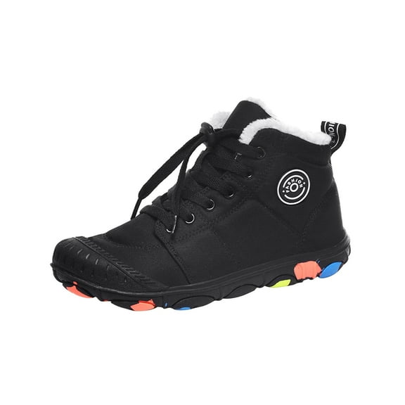 Xfvqtps Children Snow Boots High Top Outdoor Sports Keep Warm Non Slip Soft Sole Hiking Sneakers Winter Plush Thick Cotton Shoes Boots Black