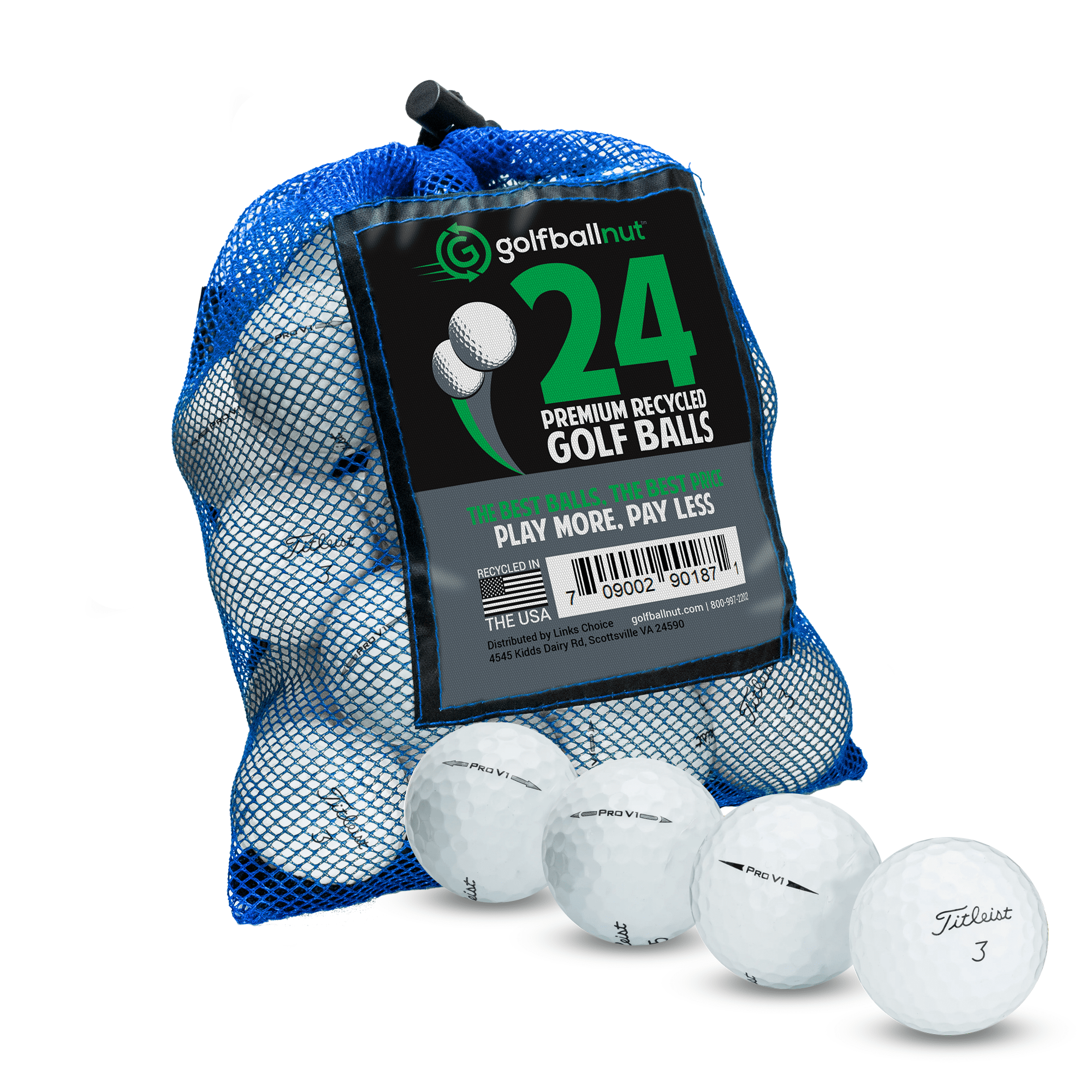 Golf Ball Nut – Pro V1 Recycled Golf Balls, 4A Near Mint Condition  – 24-Pack, White