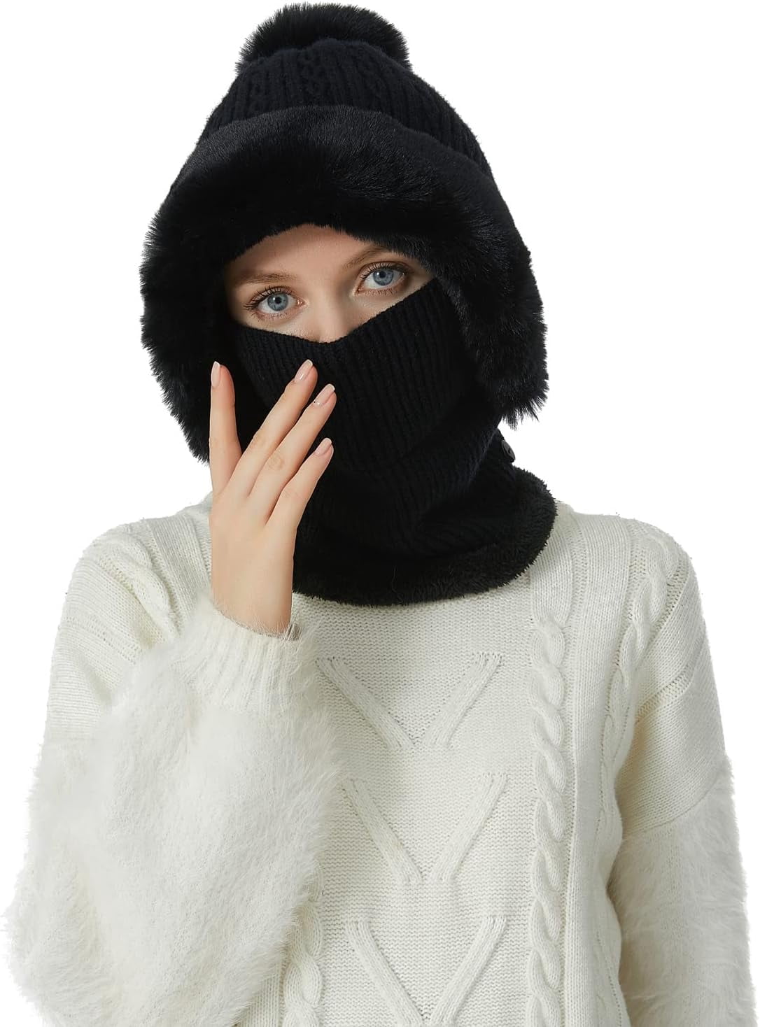 Zhengup Women Balaclava Visor One-Piece Skull Beanie Hat Neck Circle Scarf Ski Snow Winter Knit Fleece Cap Cold Weather