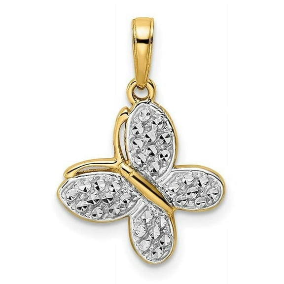 Finest Gold 14K Yellow & Rhodium White Diamond-Cut Fancy Butterfly Pendant