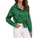 thumbnail image 2 of Blusas de Satén para Mujer, Camisas de Seda con Botones, Blusas Informales de Larga para Negocios Verde S, 2 of 7