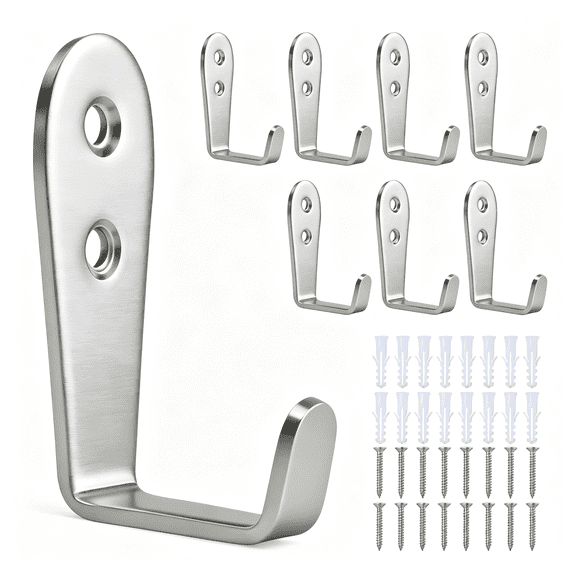 ZHZFKQ 8 Pcs Stainless Steel Hooks for Hanging, Heavy Duty Hook, Wall Hooks Key Holder Wall Mount Hanger Coat Hook Garage Utility Hooks (Silver)