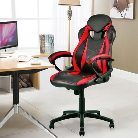 - GHP 250-Lbs Capacity Black & Red Swivel Bucket PU Seat Racing Style Office Chair