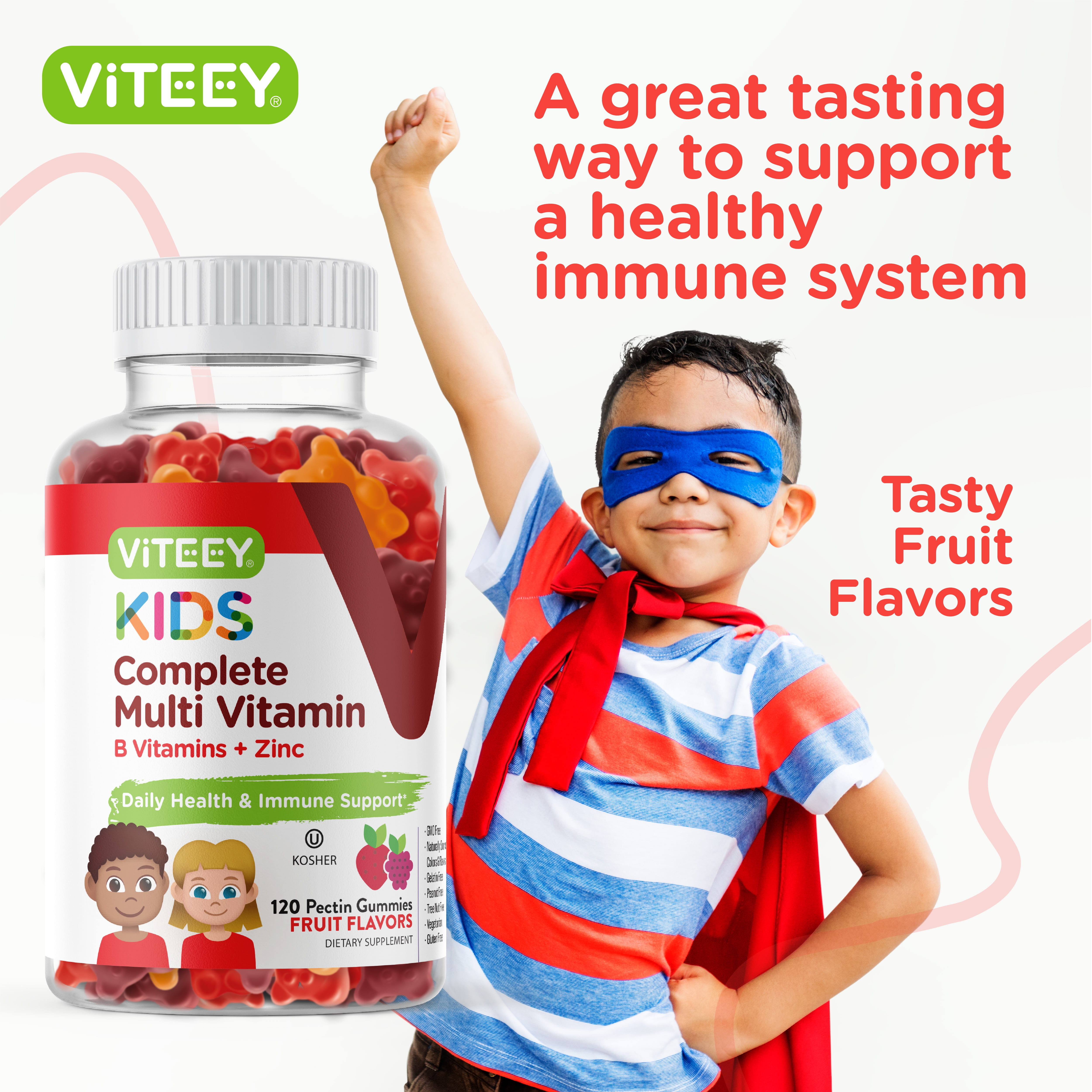 VITEEY Kids Multivitamin, Daily Vitamins for Kids Immune Support, Fruit Flavor, 120 Ct