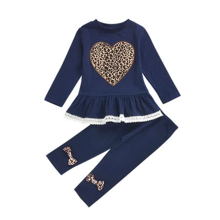 

ZMHEGW Baby Girls Heart Leopard Printing Winter Tops + Pants Outfits Set Baby Summer Autumn Clothing
