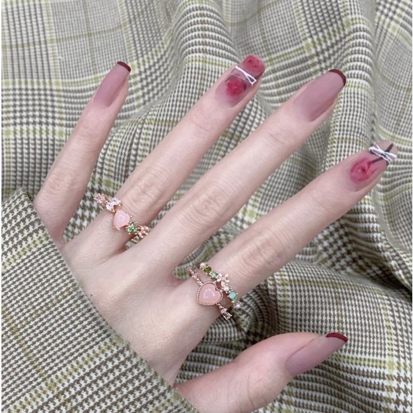 24 Piezas uñas postizas decoración largas con pegamento Naturales 46 estilos Francés