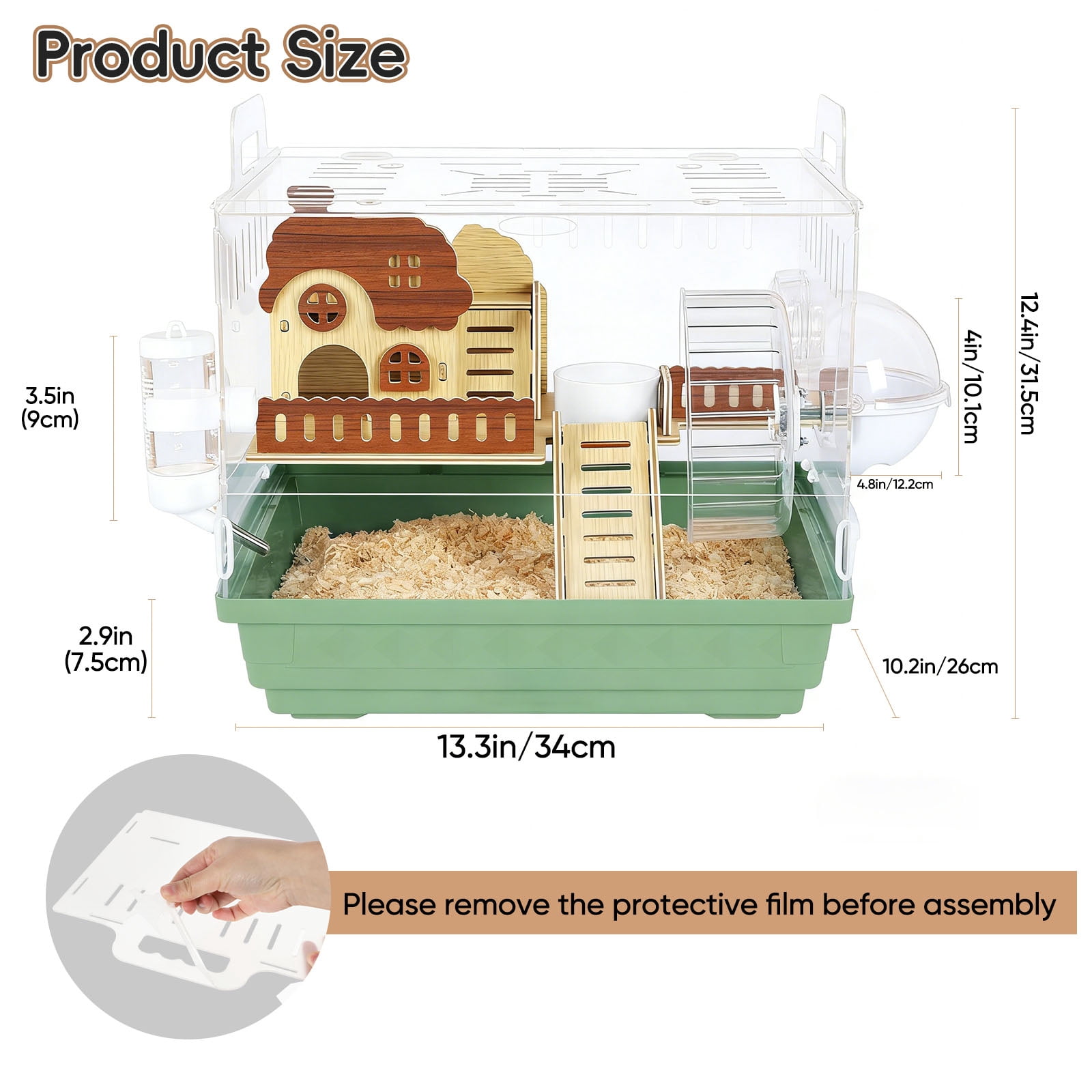 Acrylic Hamster Cage Starter Kit, Small Animal Habitat with Wheel, Water Bottle, Food Bowl, Small Hamster Habitat 360 Viewing, Hideout & Staircase,  for Dwarf, Guinea Pig, Gerbils