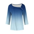 thumbnail image 4 of Women's Casual 3/4 Sleeve T-Shirts Round Neck Cute Tunic Tops Gradient Print Basic Blouses Business Work Tee Top, 4 of 4