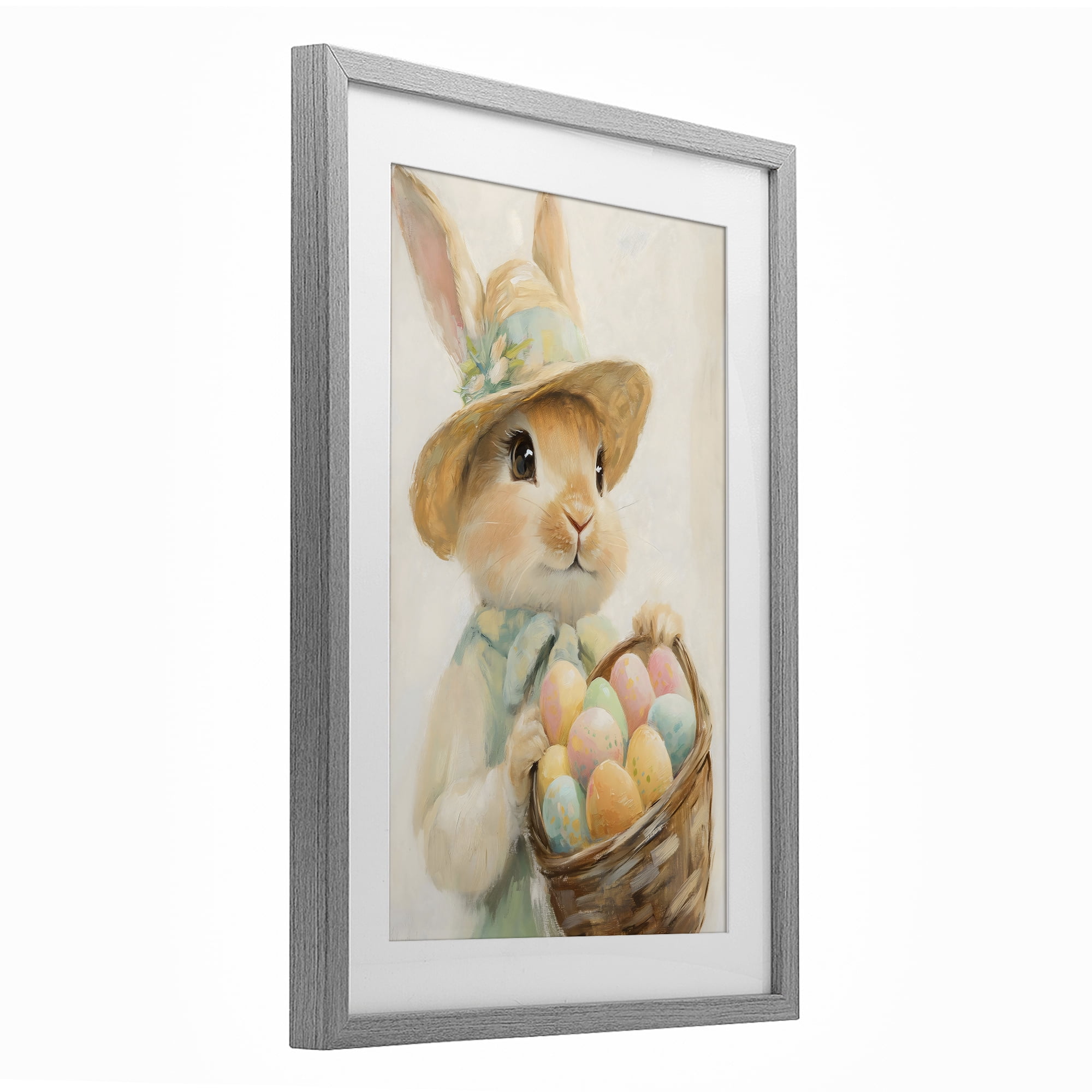 Stupell Industries Easter Egg Basket Rabbit Gray Framed Print Under Glass, design by The Prints Vibe