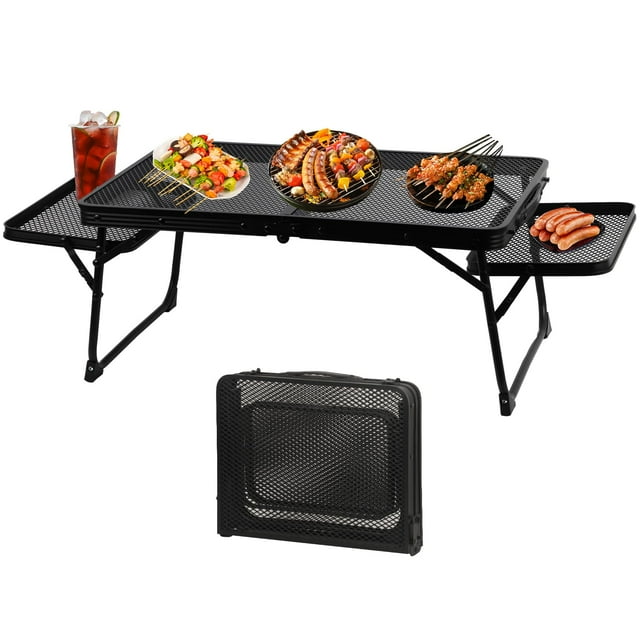 Table de Camping Extérieure Pliante Petite en Treillis d'Acier Basse Table de Barbecue