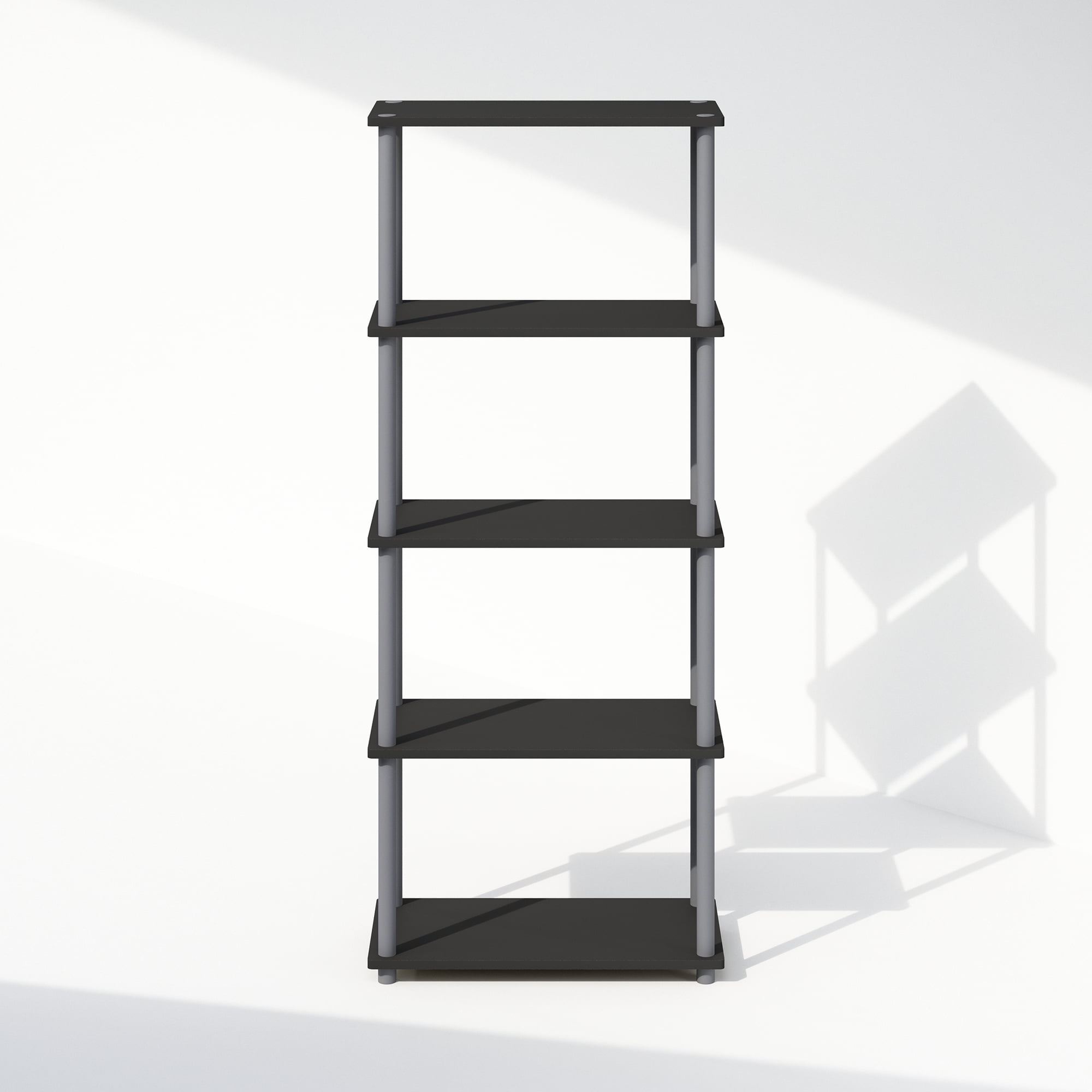 Furinno Turn-N-Tube 5-Tier Multipurpose Compact Display Rack, Shelving Unit, Bookcase, Black/Grey