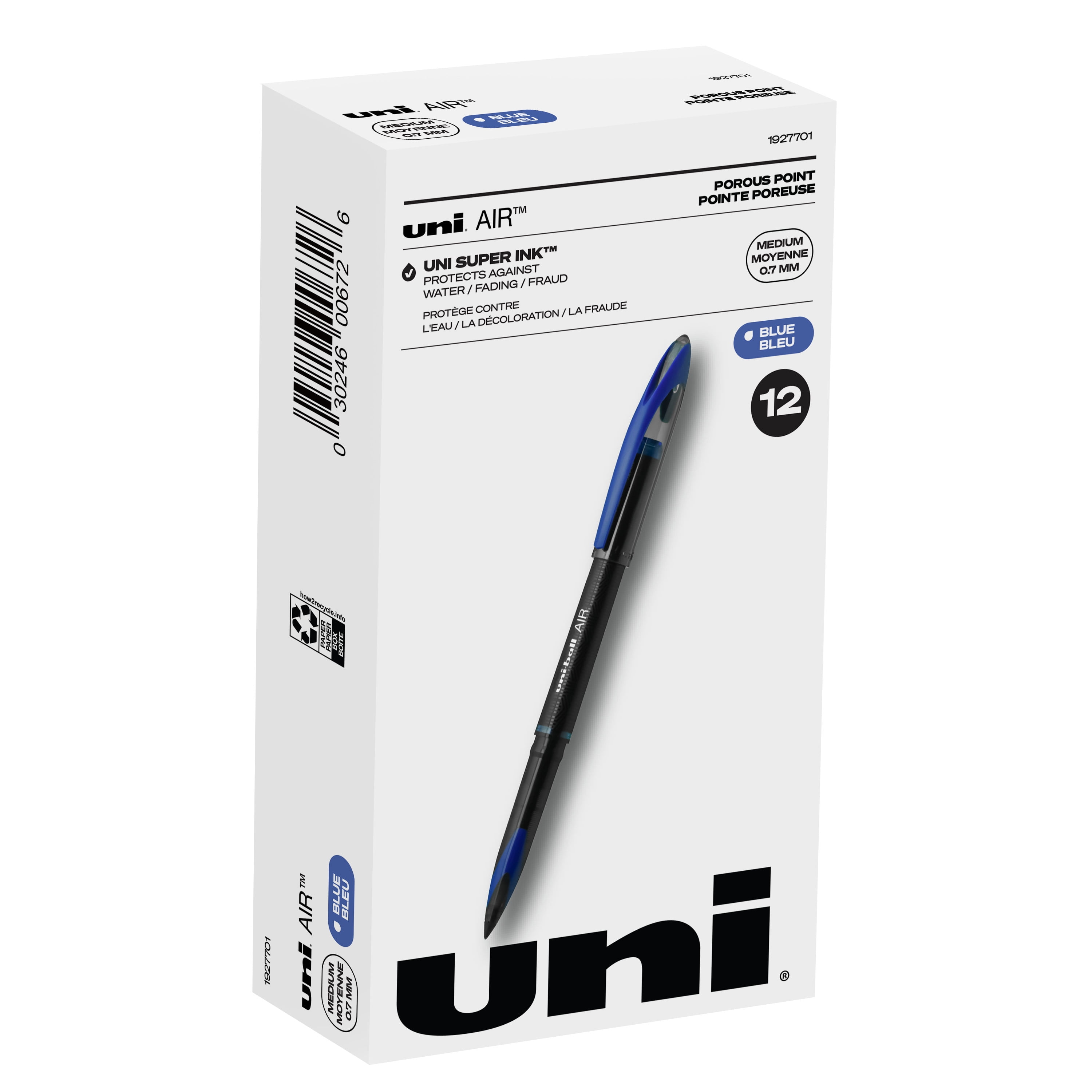 uniball AIR Rollerball Pen, Fine, 0.7mm, Blue Ink, 12 Count