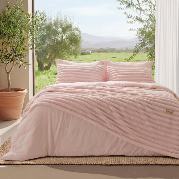 Juego de edredón Bedsure Gentlesoft™ 2 en 1 con cama queen size y manta, color rosa