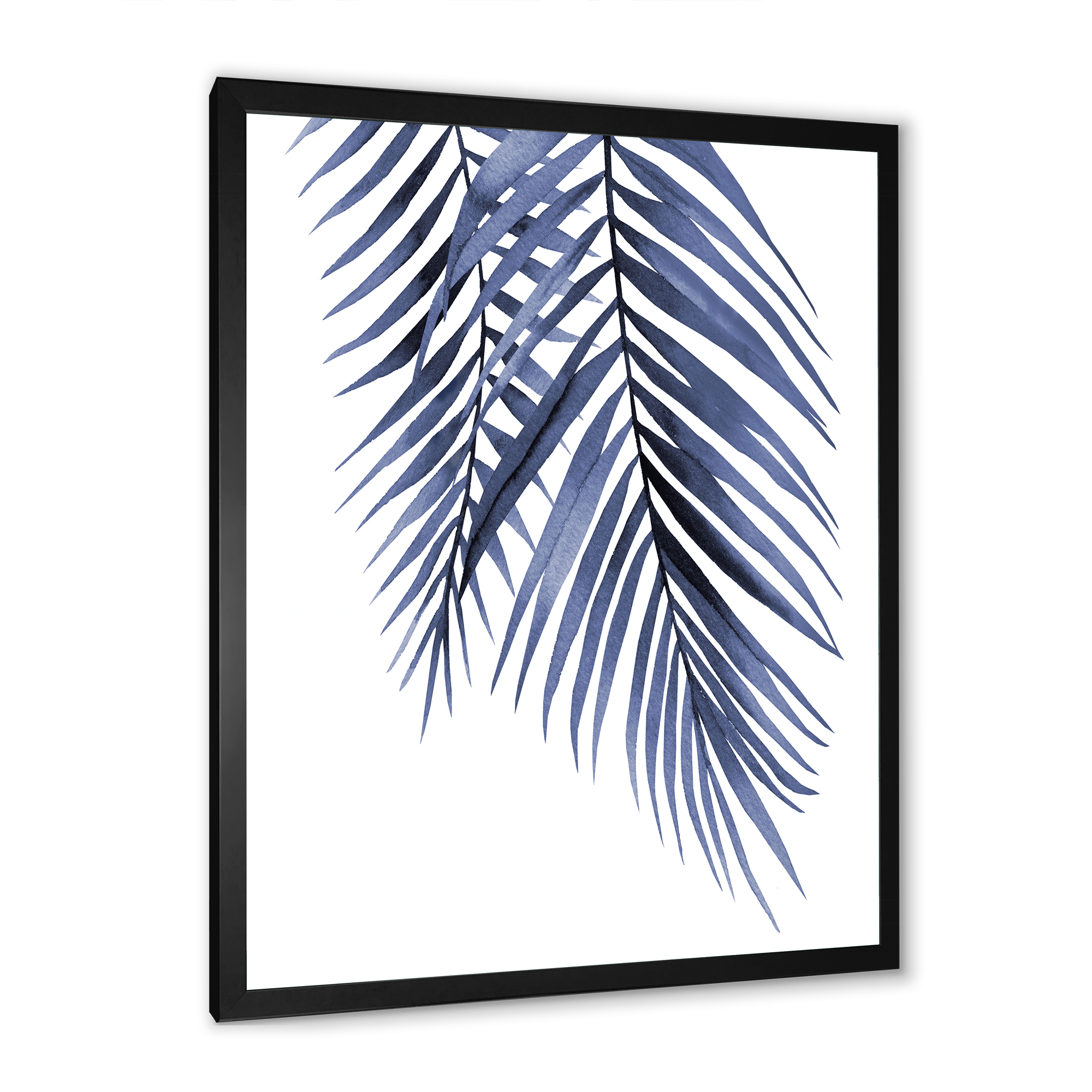 Designart 'Abstract Blue Palm Leaves Tropical Branches' Traditional Framed Art Print