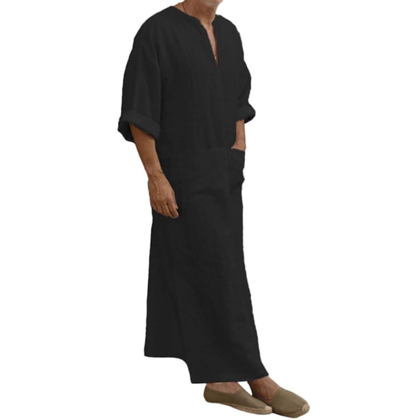 Túnica larga musulmana árabe para hombre, ropa informal de Oriente Medio, túnica islámica Thobe Kaftan