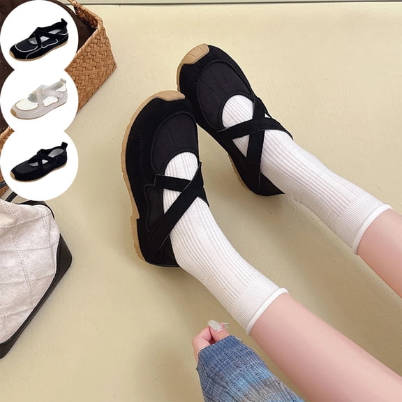 IEMIEMIEM Womens Mary Jane Sneakers Ballet Flats Comfort Slip On Retro Casual Shoes with Cushioning Adjustable Ankle Strap Lightweight Footwear 8 wide