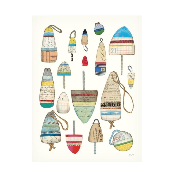 Trademark Fine Art "Lobster Buoys on White" Canvas Art by Courtney Prahl