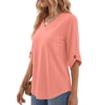 thumbnail image 3 of MOSHU V Neck Tops for Women 3/4 Length Sleeve Women Tops Casual Dressy Women Blouses Trendy Tunic Tops, 3 of 9