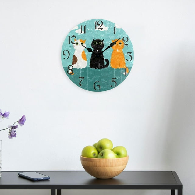 Reloj de pared divertido con diseño de gato Macarena decorativo redondo silencioso para Dormitorio