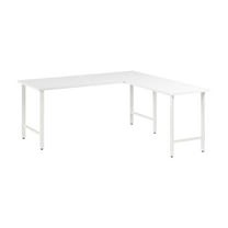 Pemberly Row 72W L Shaped Computer Desk w/ Metal Legs in White - Engineered Wood