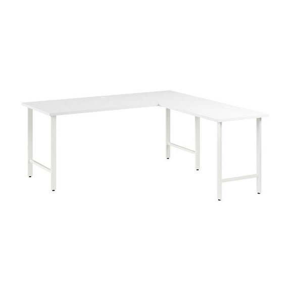 Pemberly Row 72W L Shaped Computer Desk w/ Metal Legs in White - Engineered Wood