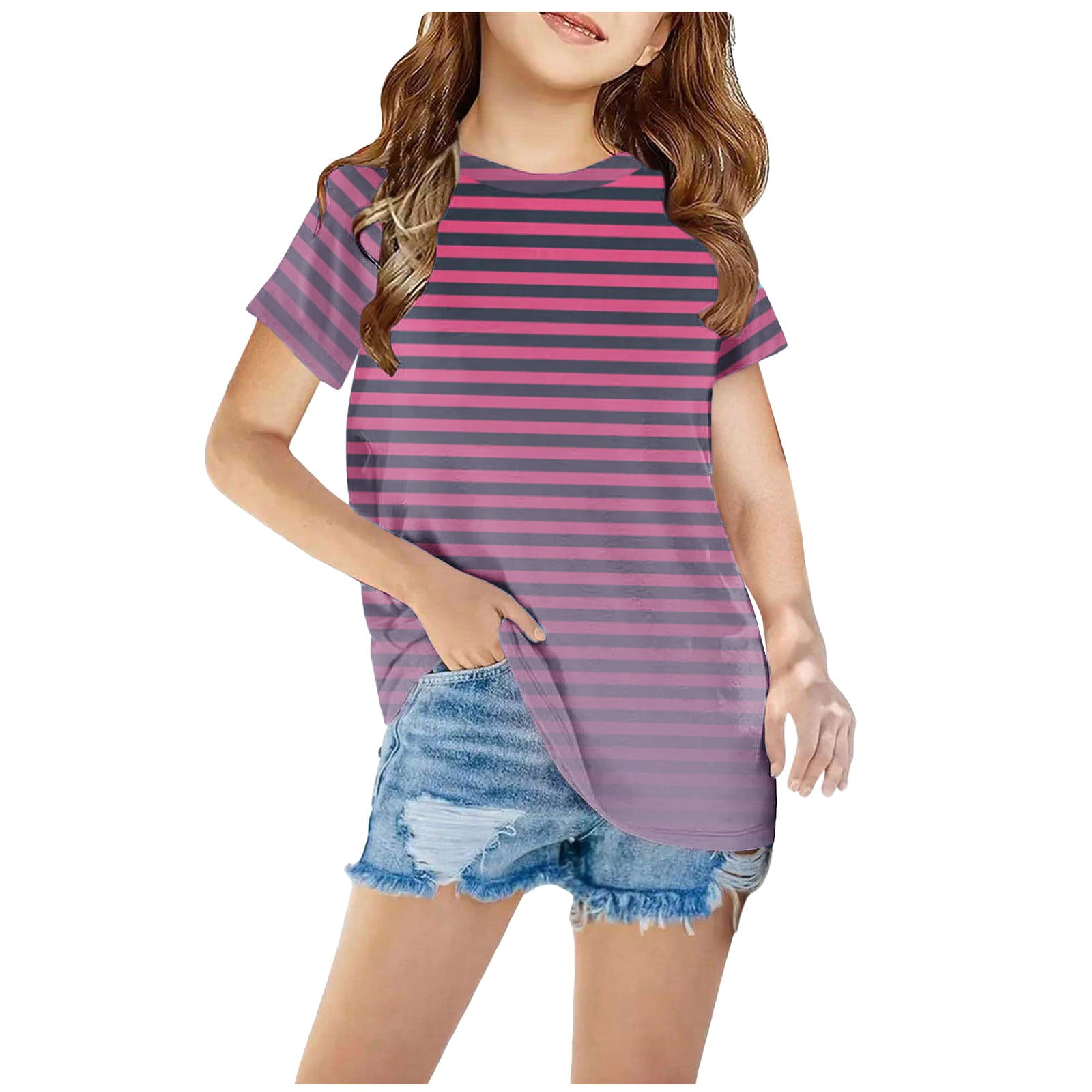 boy.girl  SHTXOZHI Boy Girl Striped T-Shirts Short Sleeve Round Neck