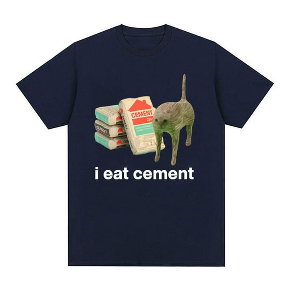 Cursed Cat I Eat Cement Funny Graphic T-Shirt Unisex Novelty Design All Sizes