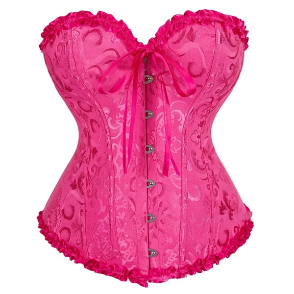 VISALY Corset Tops Lace Up Overbust Body Shaper Bustier Corsets for Women Vintage Froal Printed Button Down Slim Tube Tops Hot Pink Xs