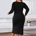 thumbnail image 3 of Plus Size Womens Black Pleated High Waist Midi Dress Long Sleeve Knitted Bodycon Workwear Winter, 3 of 5