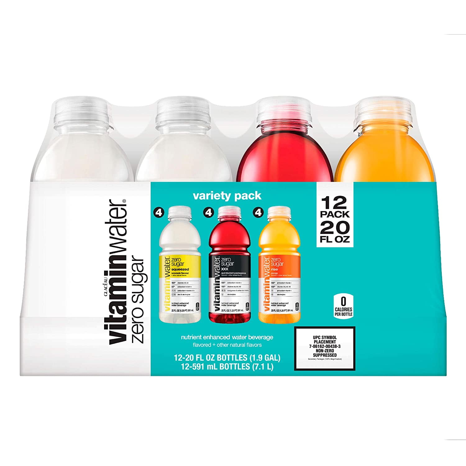 VitaminWater ZERO Sugar | 3 Flavor Variety Pack , Nutrient Enhanced Flavored Water w/ Vitamins, Antioxidants, Electrolytes |20 Fl Oz Bottles, (Pack of 12)