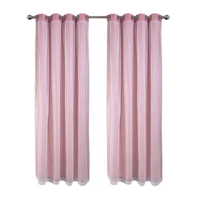 Layered solid room dark blackout and transparent ring top curtains