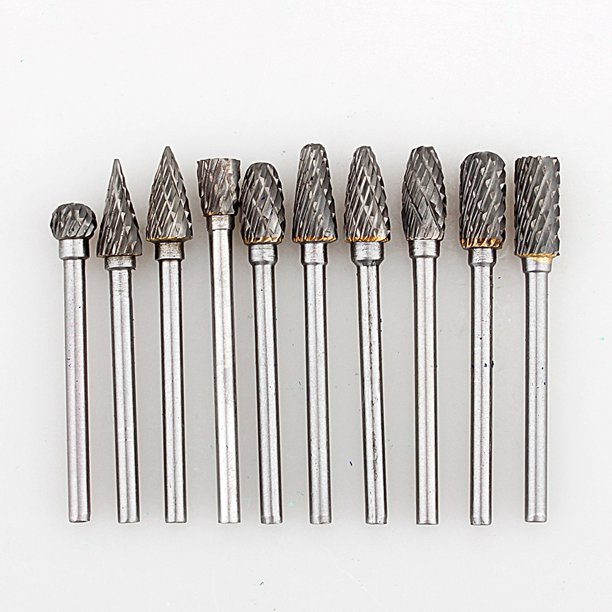 HERCHR Tungsten Carbide Burr, Rotary Cutter files Set,10x 1/8 Tungsten
