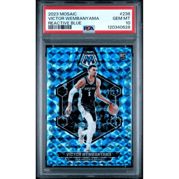 Graded 2023 Panini Mosaic Victor Wembanyama #238 Reactive Blue Rookie RC Basketball Card PSA 10 Gem Mint