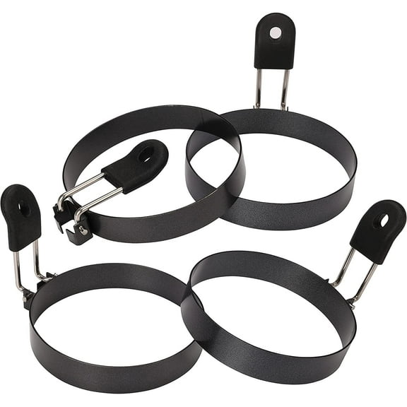 3.5 Egg Rings Set of 4 w/Silicone Handle Egg Molds For Frying Burn Free Egg Rings For Egg McMuffins, Sandwich, Pancakes & Omelet Egg Rings For Griddle & Frying Pan Egg Cooker Ring Pack of 4