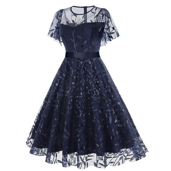 Zorckvet Womens Dresses Crewneck Trendy Pleated Gothic Short Sleeve Fashion Dress for Women Mesh