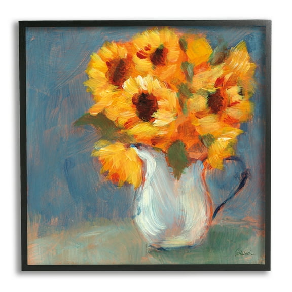 Stupell Industries Sunflower Vase Painting Botanical & Floral Painting Black Framed Art Print Wall Art, 12 x 12