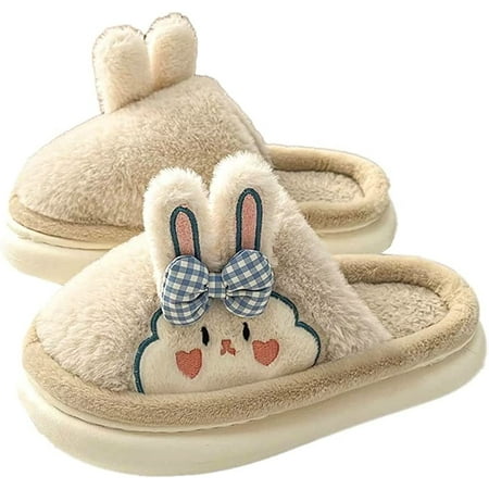 

CoCopeaunt Women Cozy Cute Rabbit Furry House Slippers Fluffy Fur Softl Fashion Shoes Lovely Bear Men Slipper Indoor Outdoor