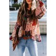 thumbnail image 4 of Camisa de manga larga Mujer Blusa de manga abullonada con estampado bohemio Top, S, Rojo vino seitruly AP000088-16B, 4 of 4
