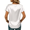thumbnail image 4 of Satin Blouse for Women Business Casual Short Sleeve Tops Crewneck Silk Summer Shirt White M, 4 of 6