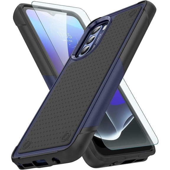 for Moto G-Stylus 5G Case 2022, with 1 Pack Glass Screen Protector, Heavy Duty Shockproof Rugged Dual Layer Hard Protective Phone Cover for Men Boys, Funda Para Motorola G Stylus 5G, Blue