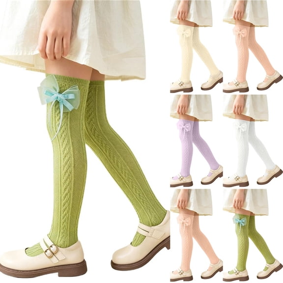 QSAWXQZ Girls' Knee High Socks Bow Detail Ribbed Knitting Breathable Long Socks 3-12Years