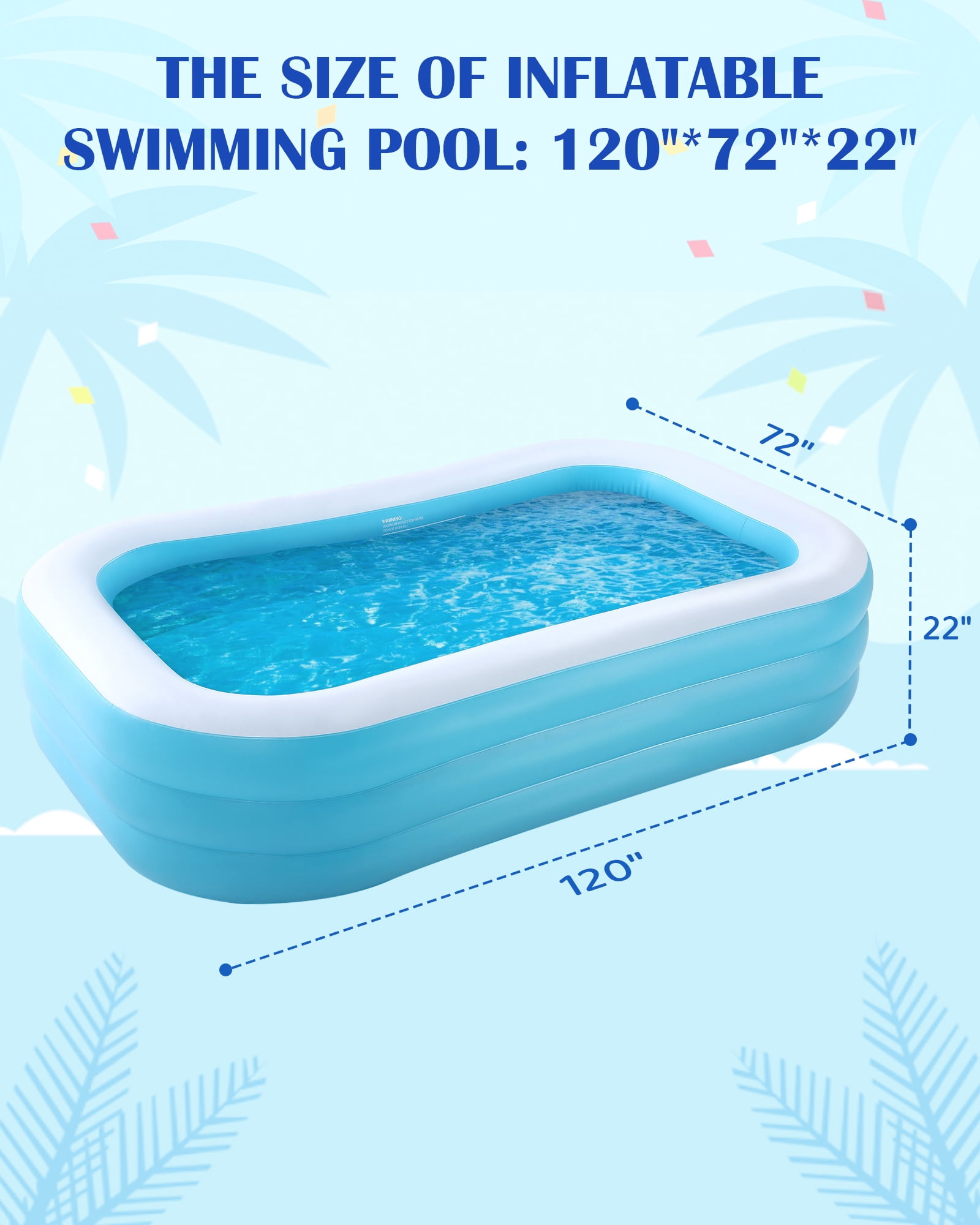 Naipo Inflatable Swimming Pool Fmaily Inflatable Pool Full-Sized Blow Up Pool 120''*72''*22'' for Baby Kids Adults Outdoor Backyard Summer Water Party